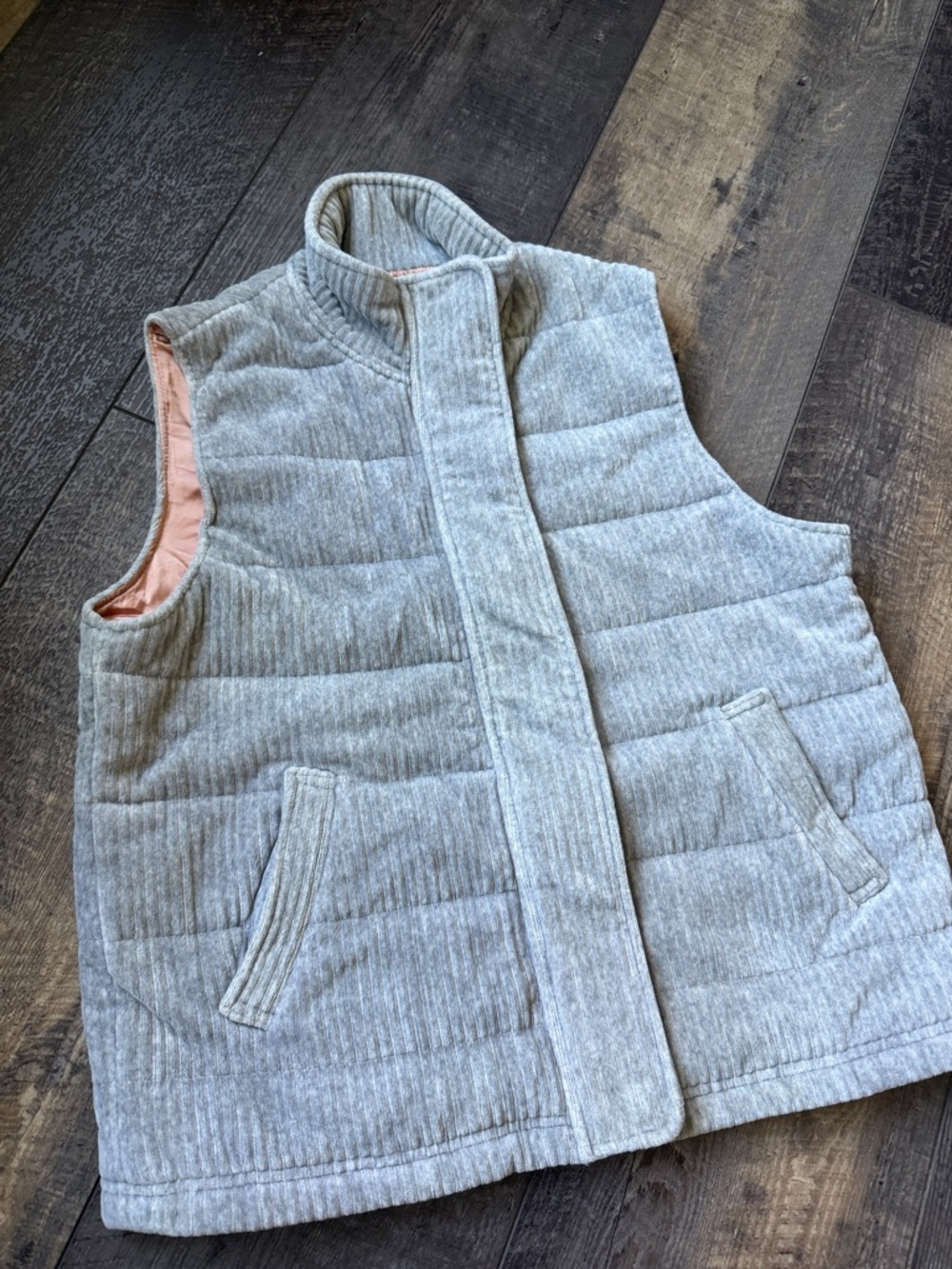 Jones Wear Heather Gray Quilted Vest with Pink Lining